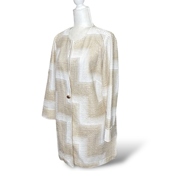 Chico's Travelers Crinkle Long Cardigan Duster Blazer Jacket Gold White Sz L/2 - Picture 5 of 13